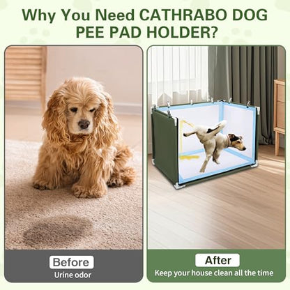 Dog Pee Pad Holder with High Walls,Waterproof Puppy Litter Box,Foldable Indoor Dog Potty,No Spill Pet Toilet for Small/Medium Puppy, Easy Clean,Army Green (24"x17.7"x17.7") - size: 24"x17.7"x17.7"