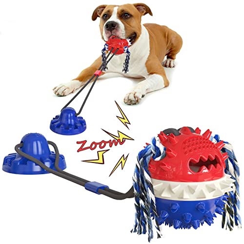 Carllg Dog Toys for Aggressive Chewers Large Breed, Suction Cup Tug of War Pull Toy, Interactive Rope Squeaky Dog Chew Toy Indestructible - color: Multi-colored