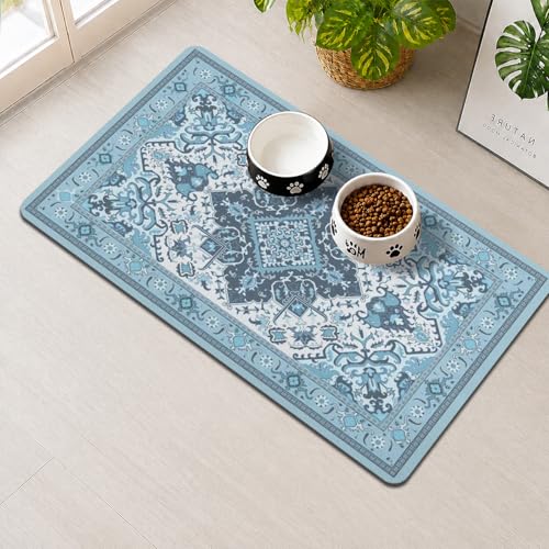 Pet Feeding Mat for Floors Waterproof Dog Mat for Food and Water Absorbent Quick Dry Non Slip mat for Cat Bowls - color: Lightblue, size: 30"L x 17"W