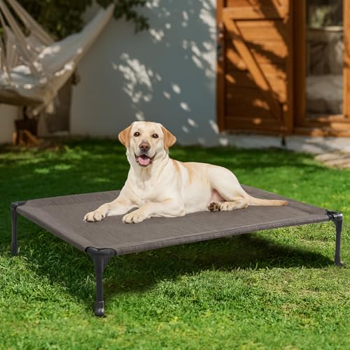 Veehoo Outdoor Elevated Dog Bed Large Sized Dogs, Cooling Raised Dog Cot Off Ground Hammock Pet Beds with Breathable Mesh, No-Slip Feet, 42"x30", Brown - color: Brown, size: 42.0"L x 30.0"W x 7.0"Th