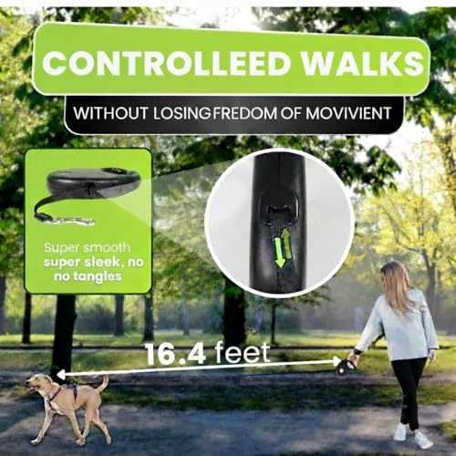 Retractable Dog Leash for Small and Medium Dogs, 3 in 1 Kit with Waste Bag Dispenser & Rope Toy, Controlled Walking Leash