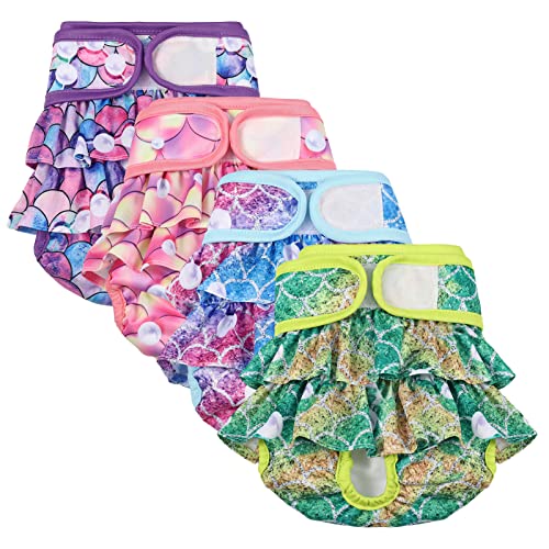4 Pack Dog Diapers Female Washable Dog Diapers Reusable Puppy Diapers Highly Absorbent Comfortable Doggy Diapers for Dogs in Heat or Excitable Urination (L, Mermaid) - color: Mermaid, size: L