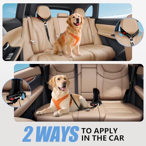 Headrest Dog Car Safety Seat Belt-Easy to Use, Dog Seat Belt with Military-Grade, Seatbelt Adjustable - Car Leash with Elastic Bungee & Reflective Safety Tether(Black) - color: BLACK-Regular