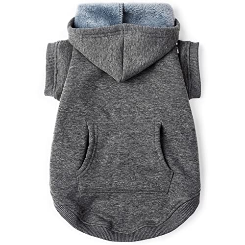 Koneseve Dog Hoodie Fleece Puppy Clothes Warm Sweater with Hat for Small Dogs Cat Hooded Shirt Kitten Pet Basic Hoodies Sweatshirt with Pocket Doggie Soft Winter Coat Apparel (Grey; S) - color: Grey, size: S-(2~7lb) | Chest(~13")