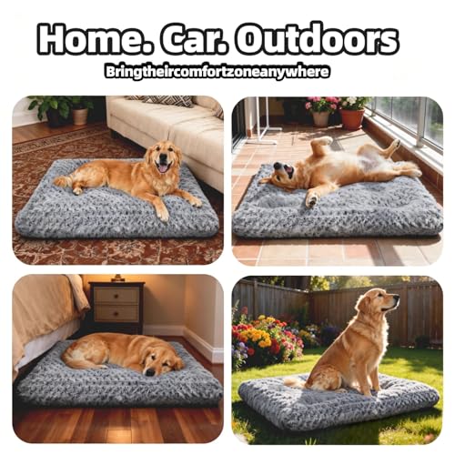 Large Dog Bed Deluxe Plush, Washable Big Dog Beds, Indestructible Dog Crate Pad, Anti-Slip Soft Pet Bed, Comfy Kennel Pad for Large, Jumbo, Small, Medium Dogs Extra, 35"x 23"-XL, Dark Gray - color: Dark Grey, size: 35"L x 23"W x 4"Th