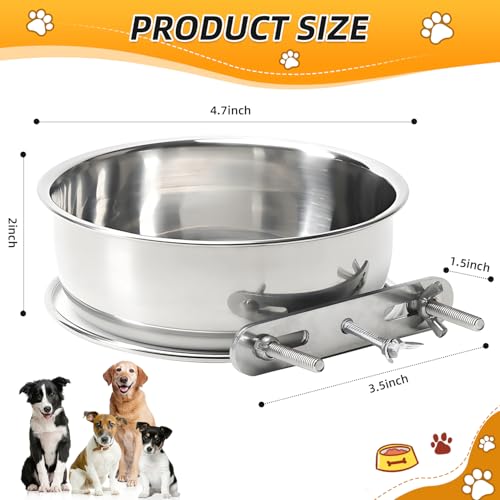 2 Packs Kennel Water Bowl Hanging Dog Crate Water Bowl No Spill Mountable Stainless Steel Dog Bowl Feeding Dish Wall Mounted Cat Food Bowls for Cats Guinea Pigs Rabbits - size: 2 packs 4.7 * 2"