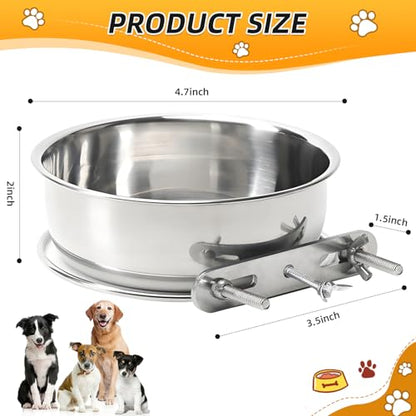 2 Packs Kennel Water Bowl Hanging Dog Crate Water Bowl No Spill Mountable Stainless Steel Dog Bowl Feeding Dish Wall Mounted Cat Food Bowls for Cats Guinea Pigs Rabbits - size: 2 packs 4.7 * 2"