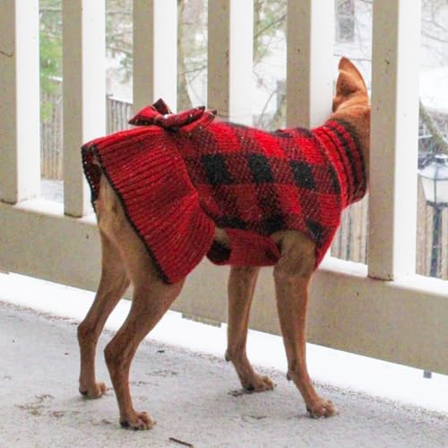 KYEESE Dog Christmas Sweater Dress with Bowtie Checkered, Turtleneck Dog Sweater for Small Dogs Girl with Leash Hole, Holiday Warm Pet Sweaters Dress, Red, Small - color: 09#Red Plaid, size: Small (3-6lbs)