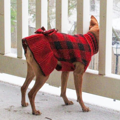 KYEESE Dog Christmas Sweater Dress with Bowtie Checkered, Turtleneck Dog Sweater for Small Dogs Girl with Leash Hole, Holiday Warm Pet Sweaters Dress, Red, Small - color: 09#Red Plaid, size: Small (3-6lbs)