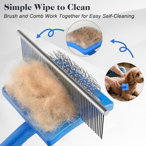 2PCS Slicker Brush for Dogs & Pet Comb,Professional Dog Grooming Brush (Goldendoodles,Poodles,Labradoodles) with Extra Long Pins to Effectively Remove Tangles, Knots and Mats (Blue, Gentle Large) - color: Blue, size: Gentle Large