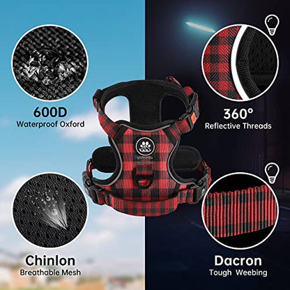 NESTROAD No Pull Dog Harness with Leash, Reflective No Choke Pet Vest Harness,Adjustable Soft Padded Dog Harness with Easy Control Handle for Small Dogs(Checkered Red,Small) - color: Checkered Red, size: 【S】neck 11-15" chest 15-21"