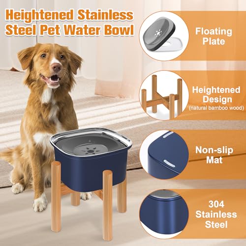 Decflow 3L Elevated Dog Water Bowl, Stainless Steel Raised Food Dispenser with Stand, Large Capacity No Spill Dog Water Bowl for Small, Medium and Large Dogs - color: Blue