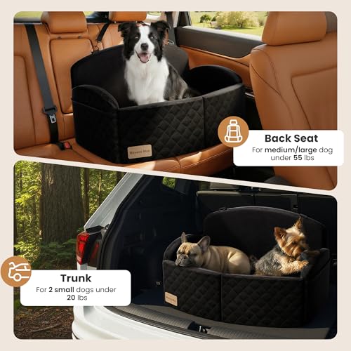 Dog Car Seat for Medium/Large Dogs, Memory Foam Dog Booster Seat with Thick Cushion up to 55 lbs or 2 Small Dogs, Travel Pet Car Seat with Detachable Washable Cover, 2 Safety Leashes (Black/Black) - color: Black/Black