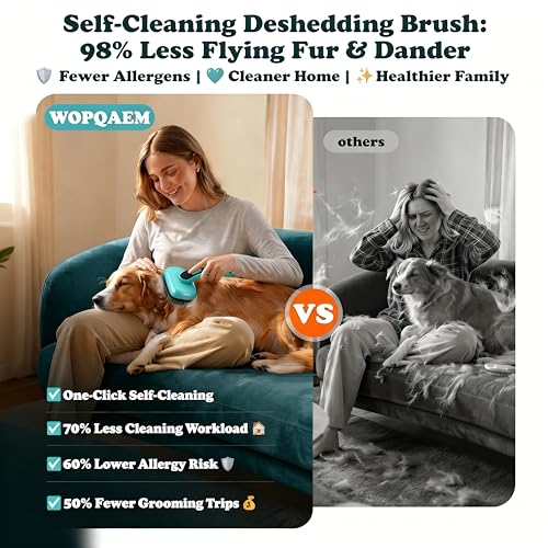 Self Cleaning Slicker Brush for Dog and Cat Deshedding, Green | Shedding Brush for Dogs & Cats, One-Click Retractable Bristles for Easy Cleaning Flying Hair at Home - color: Aqua Green 1 PCS