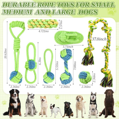 9 Pcs Dog Rope Toys with a 37.8" Heavy Duty Dental Rope Toy, Interactive Tough Chew Toys for Large Medium Aggressive Chewer, Tug of War and Fetch Toy for Teeth Cleaning, Stress Relief, Training - color: Green