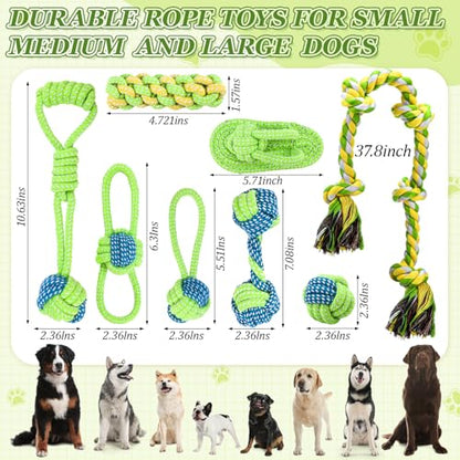 9 Pcs Dog Rope Toys with a 37.8" Heavy Duty Dental Rope Toy, Interactive Tough Chew Toys for Large Medium Aggressive Chewer, Tug of War and Fetch Toy for Teeth Cleaning, Stress Relief, Training - color: Green
