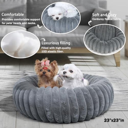 Dog Beds Small Sized Dog Washable Calming Anti-Anxiety Donut Puppy Bed for Small Dogs and Cats,Cozy Soft Anti-Slip Round Large Cat Bed 23 Inch Fits up to 20 lbs Pets,Warm Grey - color: Warm Grey, size: 23"L x 23"W x 5.5"Th