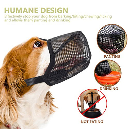 Whongkidz Dog Muzzle for Extra Small Sized Dogs, Air Mesh Dog Mouth Cover Allow Drinking No Biting Chewing for Dogs that Eat Everything (Black, XS) - size: XS: 4½”-6½” Snout Circumference