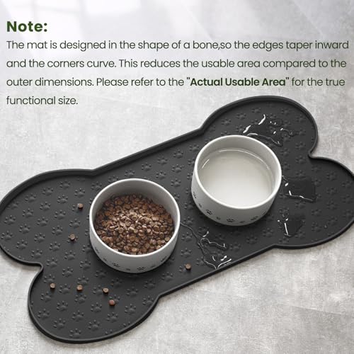 PWTAA Dog Food Mat Anti-Slip Silicone Dog Bowl Mat Thicker Pet Placemat Waterproof Cat Feeder Pad with Raised Edge Puppy Kitten Feeding Mats Suitable Small Medium-Sized Dogs Cats Eating Tray - color: Black, size: 19.4" x 9.8"