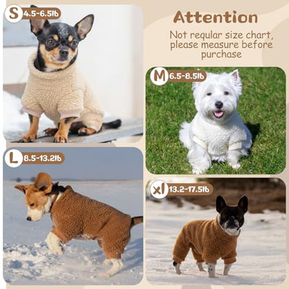 Reginary 3 Pcs Winter Dog Pajamas Fleece Puppy Clothes Warm Doggy Fuzzy for 4 Legs Pet Cute Coats Elastic Soft Winter Holiday Jumpsuit Sweater Bodysuit Small Medium Dog Apparel White Beige Brown(L) - size: L