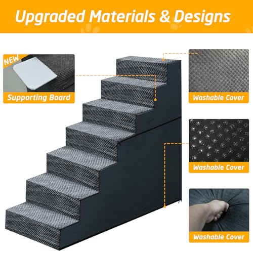 31" H Dog Stairs for Small and Medium Dogs 7-Step Ramps for High Beds and Couch Non-Slip Extra Wide Pet Stairs for Old Dogs and Puppy and Cat - Stable & Durable with Machine Washable Cover Indoor