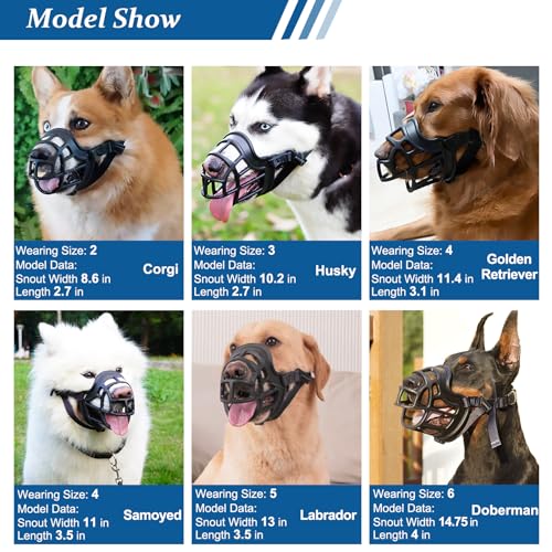 BARKLESS Dog Muzzle, Basket Muzzle Anti Biting Chewing, Sturdy Lightweight Cage Mouth Cover for Small Medium Large Sized Dogs, Allows Panting Drinking, Suitable for Grooming Trimming Training - size: 4 (Snout 11-11¾")