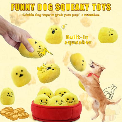 YZHDUXIU Dog Squeak Toys, 6 Pack Chicken Nugget Dogs Push Toys Interactive Puppy Toys Bark Box Toys Dog Chicken Toy to Keep Them Busy - color: Yelllow Chicken Nugget