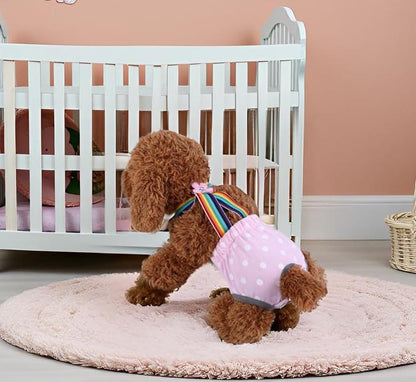 Dog Diaper Washable Reusable Female Puppy Sanitary Panty Adjustable Suspender for Heat Cycle Incontinence Protection 100 Machine Washes Leak Proof Design for Teddy Small Breed Dogs Travel Home Use - size: M/12
