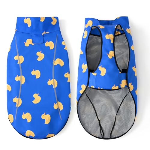 Mile High Life Dog Raincoat, Adjustable Waterproof Reflective Rain Jacket for Small Medium Large Dogs, Lightweight Breathable Pet Rain Coat with Leash Hole(Blue Duck,XS Chest 17-23") - color: Blue Duck, size: XS Chest 17"-23"