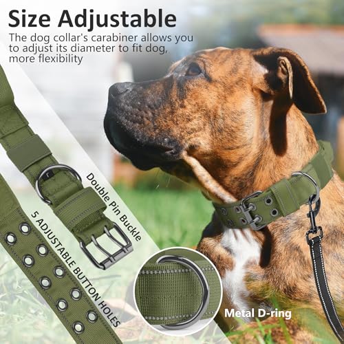 Tactical Dog Collar with Control Handle, Military Adjustable Pet Collar Reflective Heavy Metal Buckle Dog Collar, Soft Nylon Training Collar for Medium Large Dogs (Green, Medium) - color: Green, size: Medium