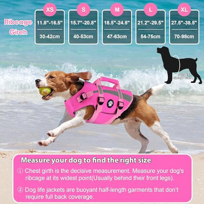 Dogcheer Harness-Style Dog Flotation Vest with Rescue Handle, Reflective Safety Dog Life Jacket, Adjustable Puppy Water Vest for Swimming, Boating, Pool & Beach - Pink, S - color: Pink, size: Small