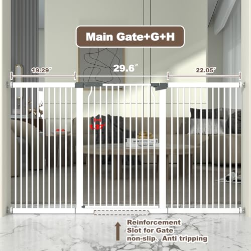 41" Extra Tall and Wide Baby Gate, 72.3-74" Wide Pet Cat Gate for Doorway, Extra Wide Pressure Mounted Child Door with Expansion Kit, Metal Safe Gate, Tall Dog Gate, White - size: 72.3-74.1''W
