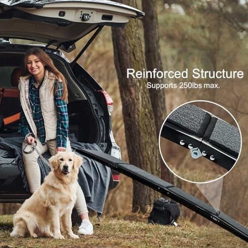 Dog Ramp for Car, SUV & Truck, 63" Long & 17" Wide, Fold-able & Portable Pet Ramp with Non-Slip Rug Surface, Extra Wide Dog Steps for Medium & Large Dogs Up to 250LBS