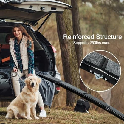Dog Ramp for Car, SUV & Truck, 63" Long & 17" Wide, Fold-able & Portable Pet Ramp with Non-Slip Rug Surface, Extra Wide Dog Steps for Medium & Large Dogs Up to 250LBS