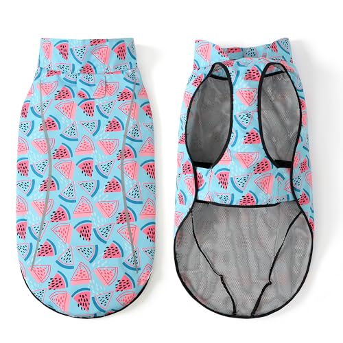 Mile High Life Dog Raincoat, Adjustable Waterproof Reflective Rain Jacket for Small Medium Large Dogs, Lightweight Breathable Pet Rain Coat with Leash Hole(Light Blue Watermelon,XXS Chest 16-19") - color: Light Blue Watermelon, size: XXS Chest 16"-19"
