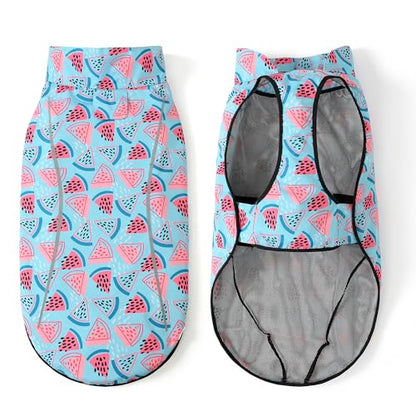Mile High Life Dog Raincoat, Adjustable Waterproof Reflective Rain Jacket for Small Medium Large Dogs, Lightweight Breathable Pet Rain Coat with Leash Hole(Light Blue Watermelon,XXS Chest 16-19") - color: Light Blue Watermelon, size: XXS Chest 16"-19"
