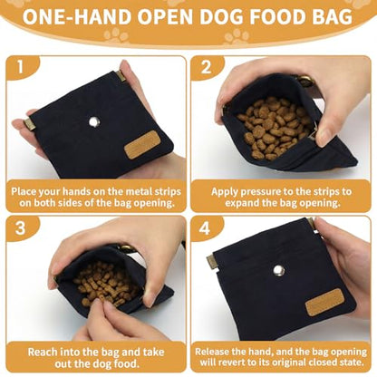 Dog Treat Pouch, Hand Free Dog Training Treat Bag with Carabiner & Magnetic Buckle, Auto Closing Dog Walking Bag for Puppy Travel or Outdoor Use, Pet Feed Snack Reward Pocket, Black - color: Black