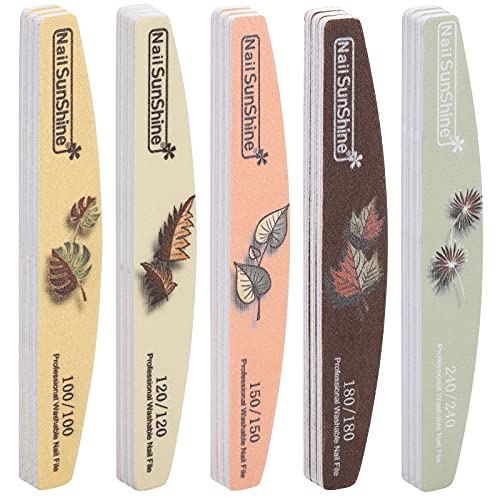 25 Pieces Nail Files and Buffers Mixed Grit, 100/120/150/180/240 Grits Reusable Emery Boards for Acrylic Files and Natural Nails - size: 25 Count (Mixed Grit)