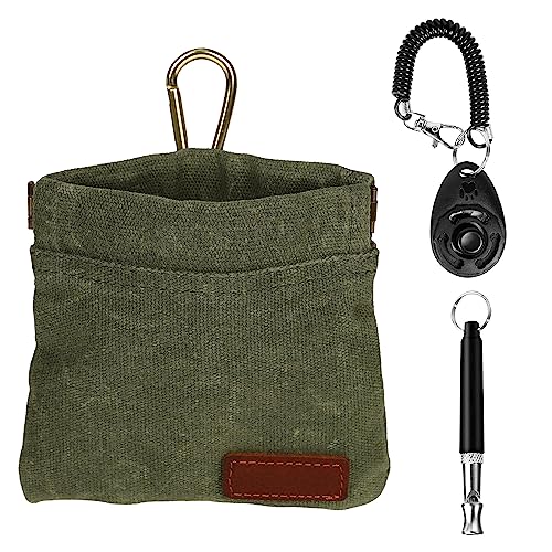 cambk Dog Treat Pouch Training Kit for Keychain, Small Puppy Treat Bag with Clip for Leash on the go, Hands Free Auto Closure Pouches with Dog Clicker and Silent Whistle for Pet Training