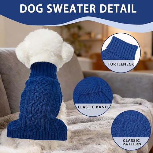 Dog Sweaters Small Dog Clothes Winter Turtleneck Puppy Sweater Warm Pet Cat Sweater Doggy Pullover Outfit with Twisted Design XS~XL(Navy Blue, Medium) - color: NAVY BLUE, size: Medium