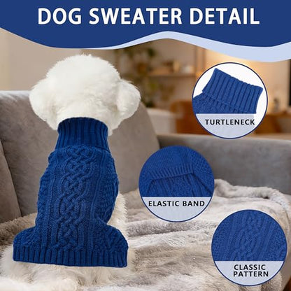 Dog Sweaters Small Dog Clothes Winter Turtleneck Puppy Sweater Warm Pet Cat Sweater Doggy Pullover Outfit with Twisted Design XS~XL(Navy Blue, Large) - color: NAVY BLUE, size: Large