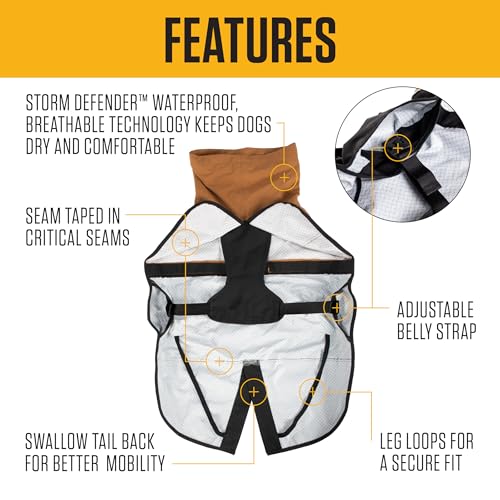 Carhartt Durable Dog Rain Jacket W/Waterproof Storm Defender Material and Adjustable Straps, Carhartt Brown/Black, X-Large - size: X-Large