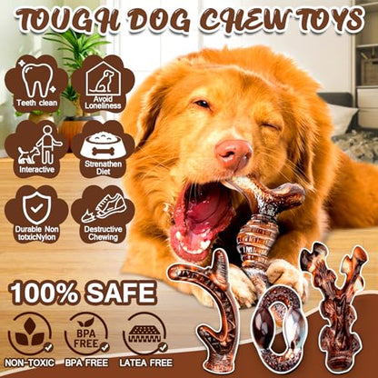 Dog Chew Toys for Aggressive Chewers 4 Pack, Indestructible Dog Toys, Bacon Flavor, Tough Nylon Bones to Keep Them Busy, Medium & Large Breed, Gifts for Dogs - size: Large