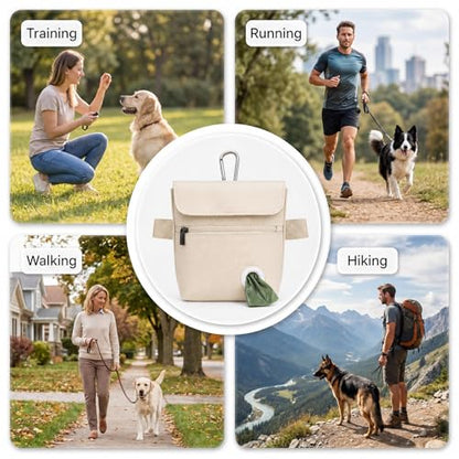 Dog Treat Pouch and Dog Training Clicker, Treat Bag with Poop Bag Dispenser, Powerful Magenetic Clasp, Metal Clip Waist Belt Fanny Pack for Pet Walk Dog Training (White) - color: White