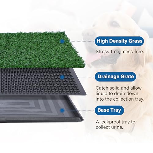 FluffyDream Artificial Grass for Dog Potty – 20x25 inch,Strong Absorbency Grass Pad, Dog Grass Pad with Tray, Dog Potty Training Pad, Dog Litter Box with Grass (20""x30"" X2), Green - size: 20"x30" X2