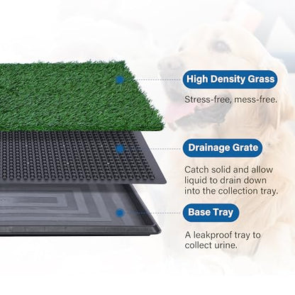 FluffyDream Artificial Grass for Dog Potty – 20x25 inch,Strong Absorbency Grass Pad, Dog Grass Pad with Tray, Dog Potty Training Pad, Dog Litter Box with Grass (20""x30"" X2), Green - size: 20"x30" X2