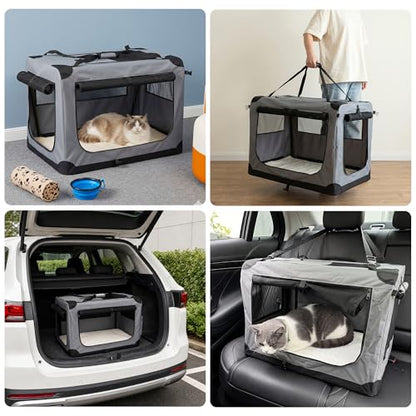 36 Inch Soft Dog Crate Collapsible 3-Door Travel Kennel for Large Dogs Indoor Outdoor Car Use, with Portable Fleece Bed, Side Pocket & Safety Zippers - size: XL 36x25x25''