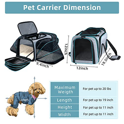 Cat/Dog Airline Approved Expandable Pet Carrier for Small Pets - Removable Pad, Pockets, TSA Compliant - size: 43.0"L x 32.0"W x 12.0"H