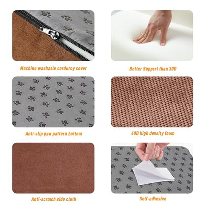 40D Dog Ramp for Stairs for Small & Senior Dogs and Cats – Non-Slip Stair Ramp for Dogs with Gentle Slope, Pet Ramp with Washable Cover & Self-Sticky Pads for Safe Climbing Easy Install(Brown, 3 Pack)
