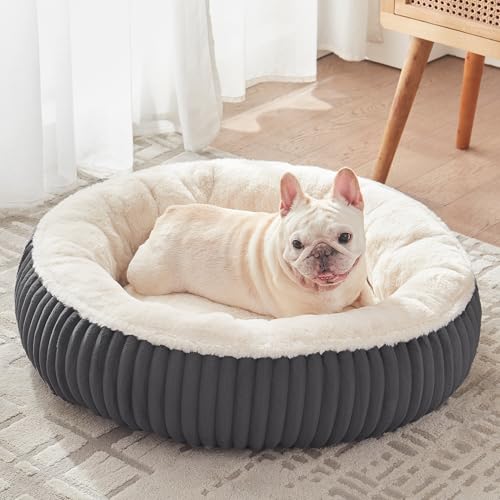 30 inches Donut Dog Bed for Medium Dogs,Calming Round Pet Bed with Removable Cover,Washable Milk Plush Faux Fur, Fits Pets up to 30 lbs(Charcoal,Medium) - color: Charcoal, size: 30.0"L x 30.0"W x 8.0"Th